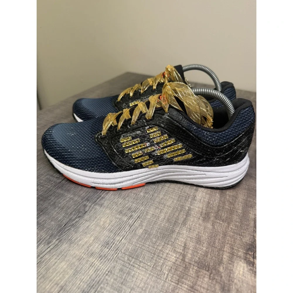 New Balance 480v6 Navy Black Gold Rhinestone Ribbon Laces W480LB6 Womens 11